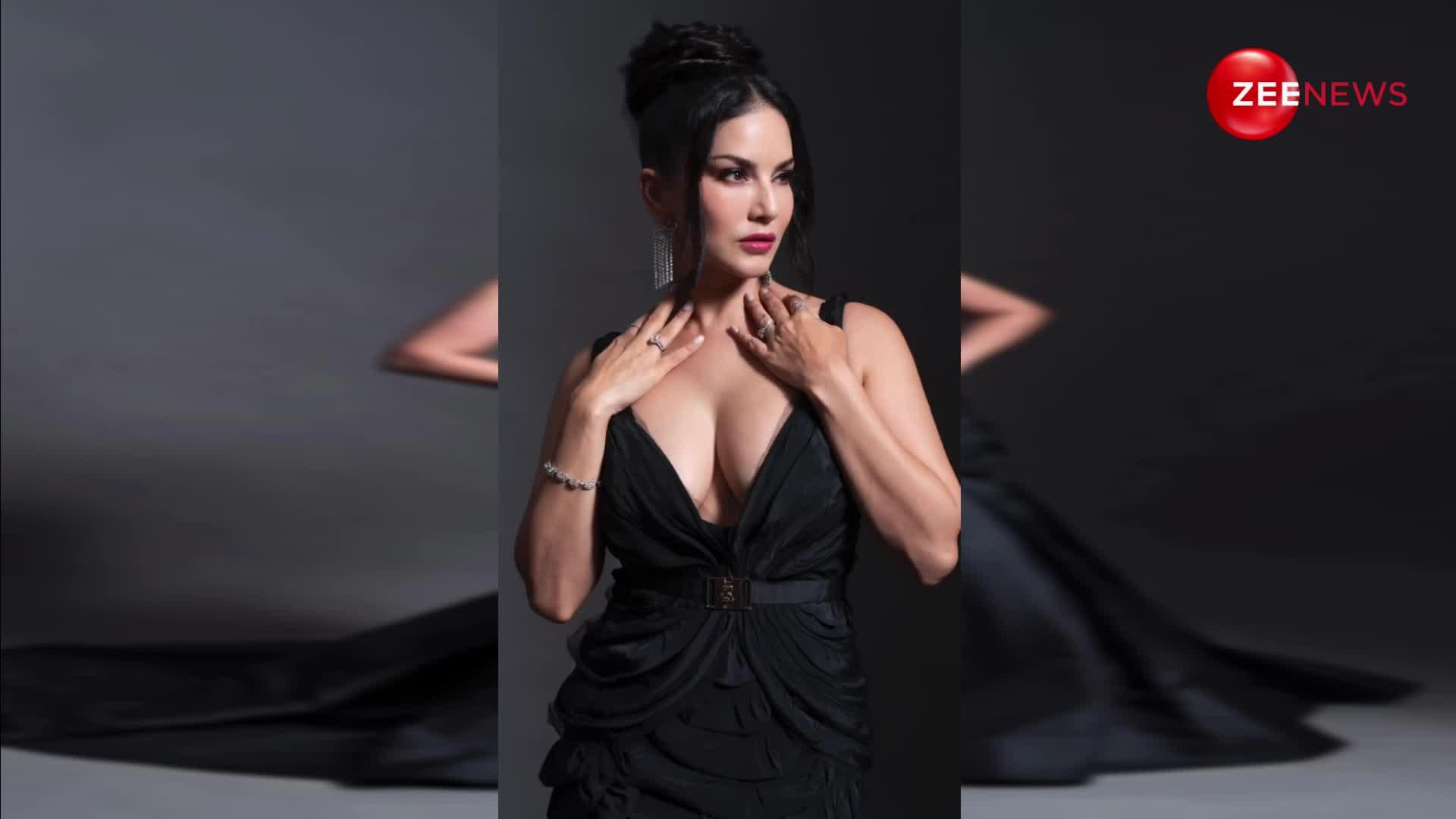 Sunny Leone ने ब्लैक वी नेक गाउन में उड़ाई लोगों की नींद, देखकर नहीं हटेगी नजर