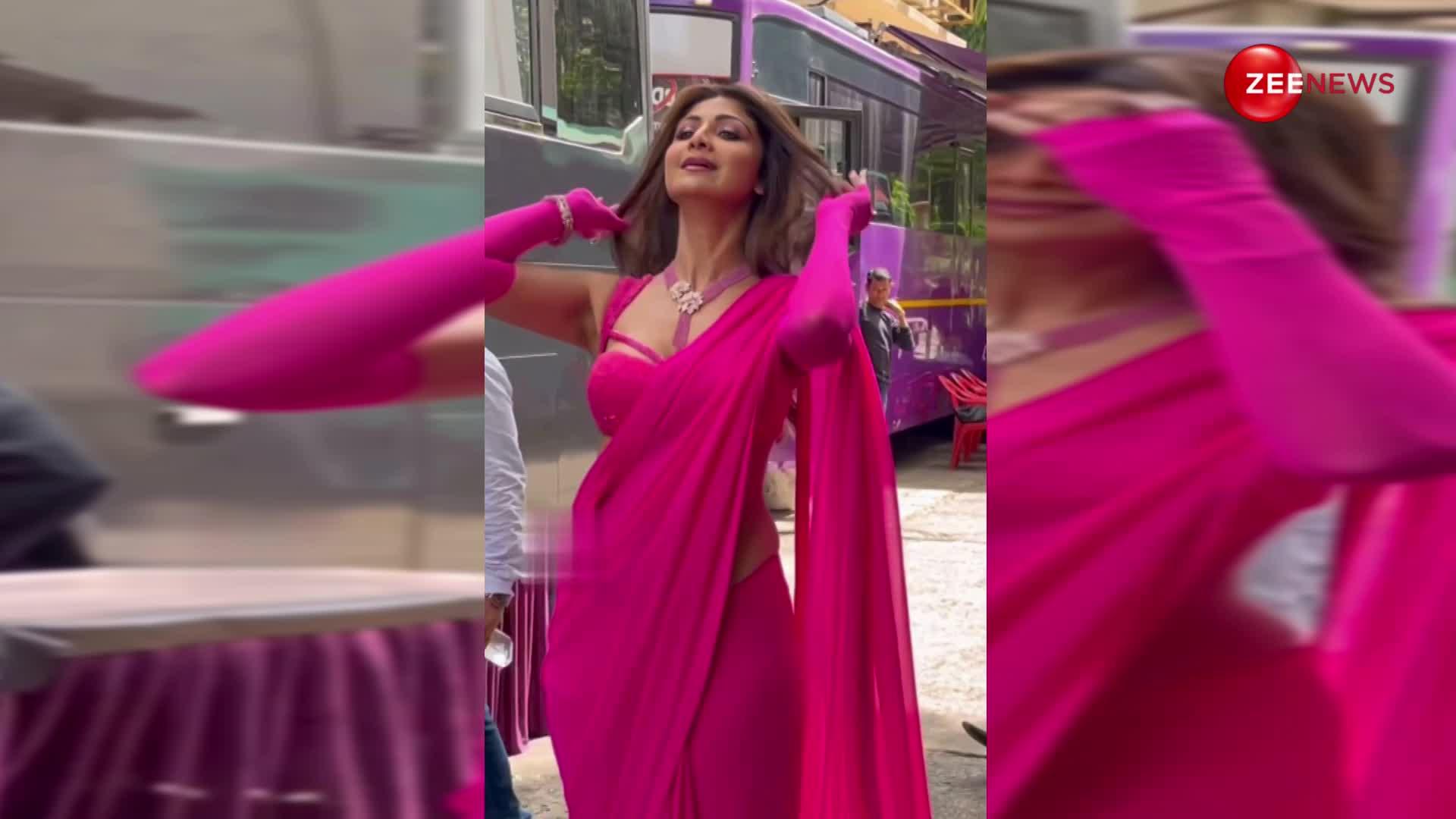 छोटे ब्लाउज के साथ पिंक साड़ी पहन Shilpa Shetty लग रही हैं काफी हॉट, क्लासी लुक देख पिघल गए लोगों के दिल