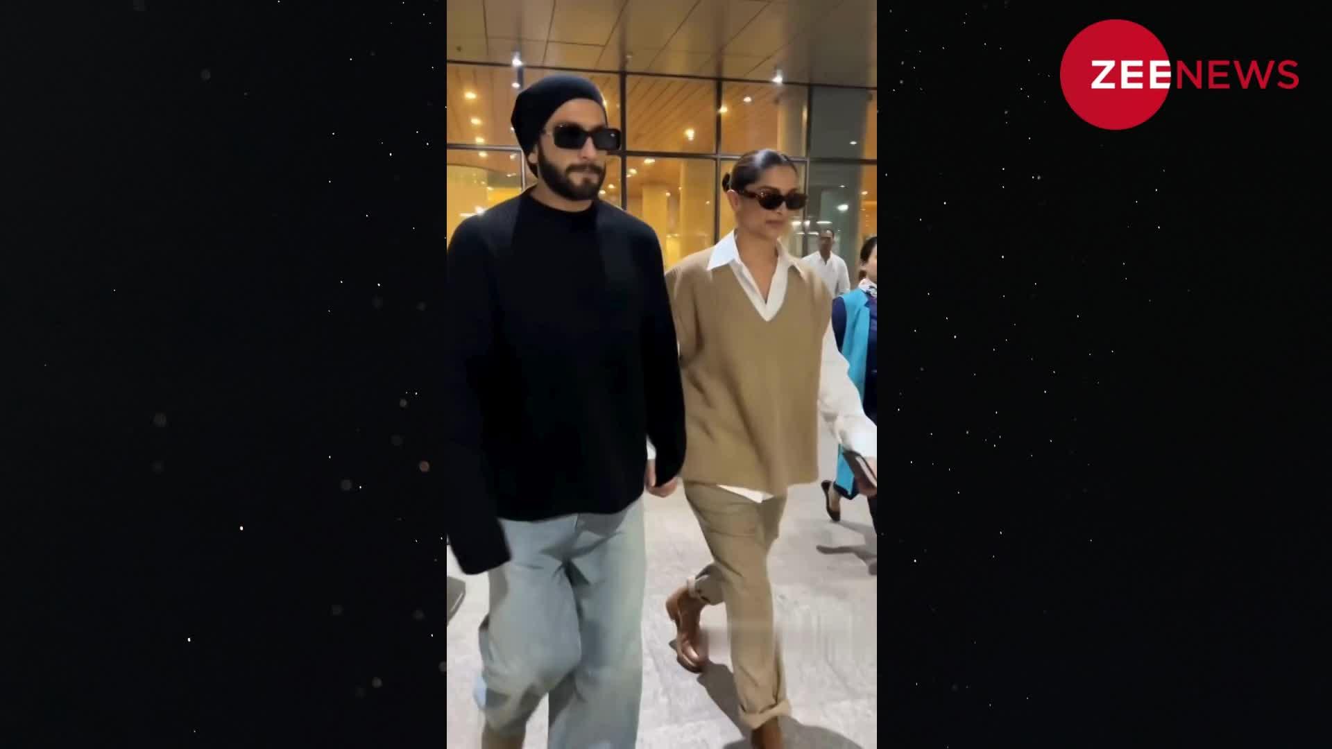 हाथों में हाथ डाले एयरपोर्ट पर पति Ranveer Singh के साथ दिखीं Deepika Padukone, धांसू एंट्री के फैन हुए लोग