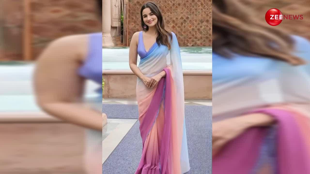 शिफॉन साड़ी पर डीपनेक ब्लाउज पहन आईं Alia Bhatt, बस हुस्न पर ही अटकी रही लोगों की नजरें