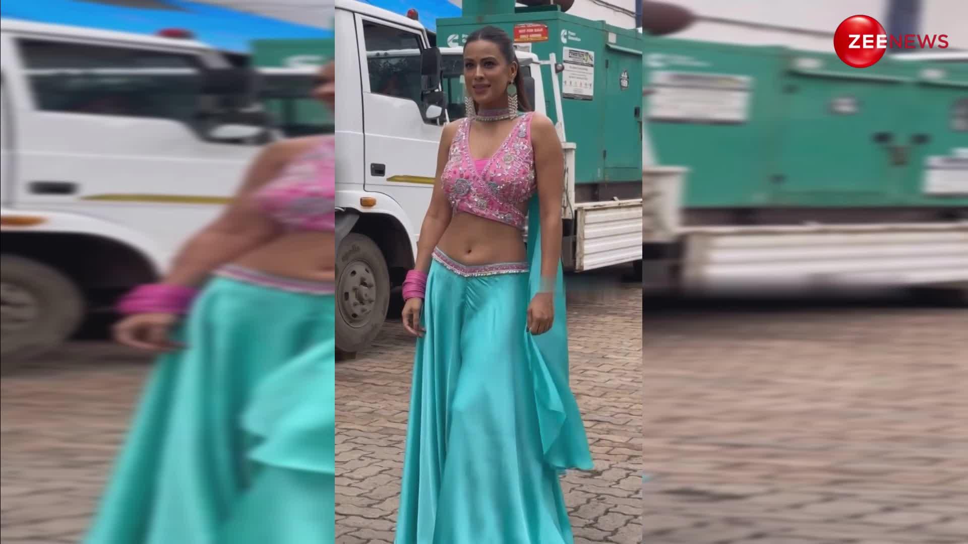 बेबी पिंक चोली और ब्लू घाघरा पहन कातिलाना अंदाज में सेट पर पहुंचीं Nia Sharma, खूबसूरती देख हटाए नहीं हटेगी नजर